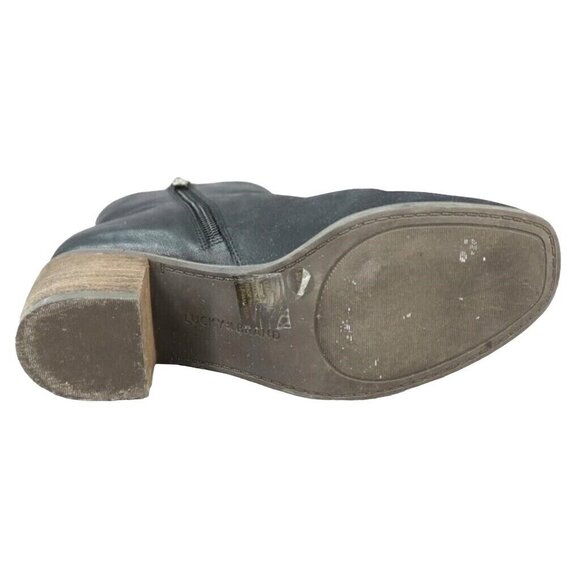 Lucky Brand Black Leather Almond Toe Stacked Heel Ankle Booties size 6.5 - Picture 5 of 7